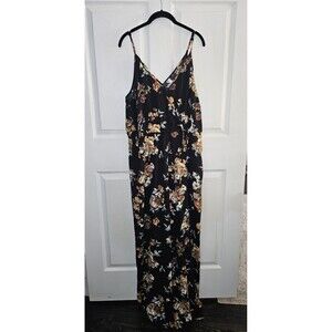 Xhilaration Black Floral Spaghetti Strap Wide Leg Jumpsuit Juniors Size XL